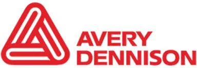 Avery Dennison logo with red and white design and text.